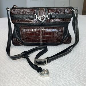 Brighton Beatrice Black and Brown Croc-Embossed Crossbody Bag